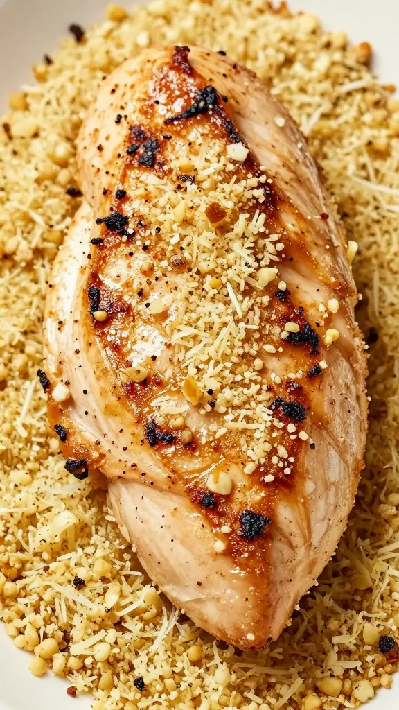 Blackstone Garlic Parmesan Chicken: a Flavorful Delight! Sizzles Tonight 1 closeup of Blackstone-seared chicken breast with garlic Parmesan crust