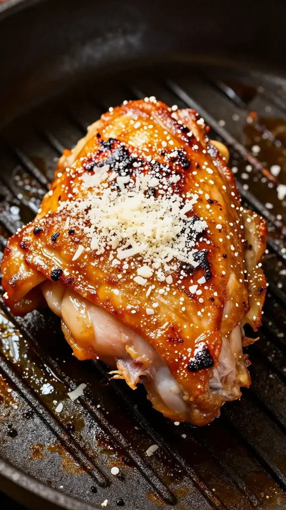 Blackstone Garlic Parmesan Chicken: a Flavorful Delight! Sizzles Tonight 2 single sizzling chicken thigh on griddle, parmesan crust catching light